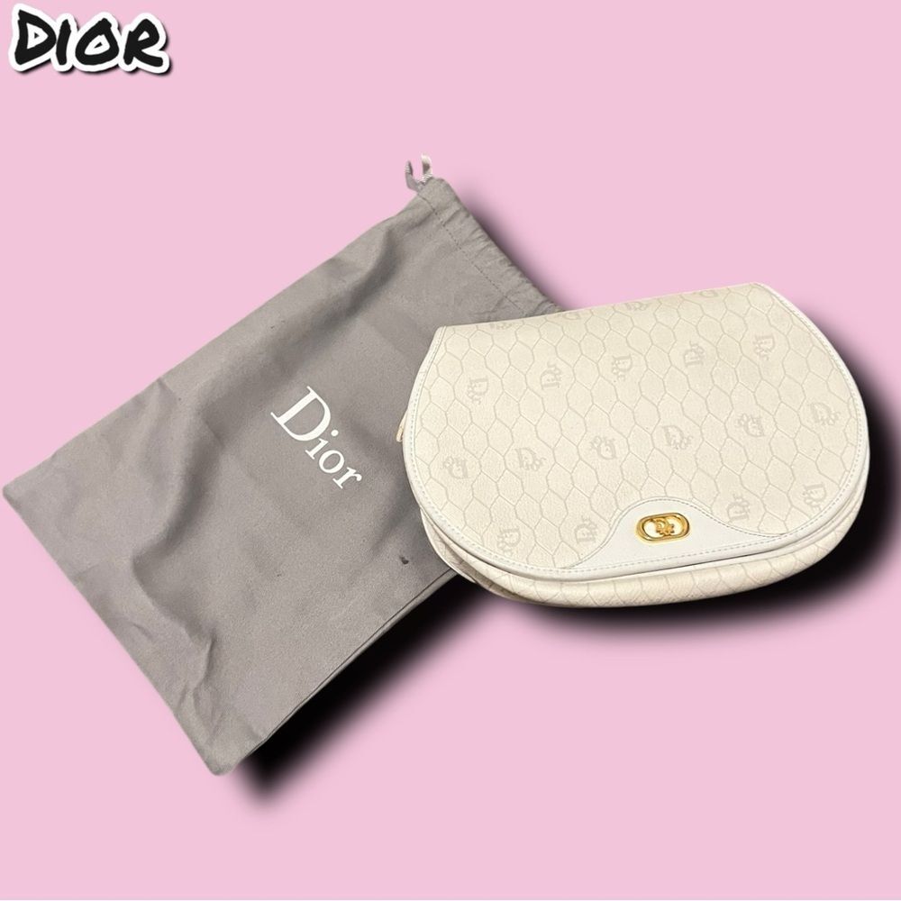 Vintage Christian Dior White Saddle Crossbody Bag with Gold Hardware